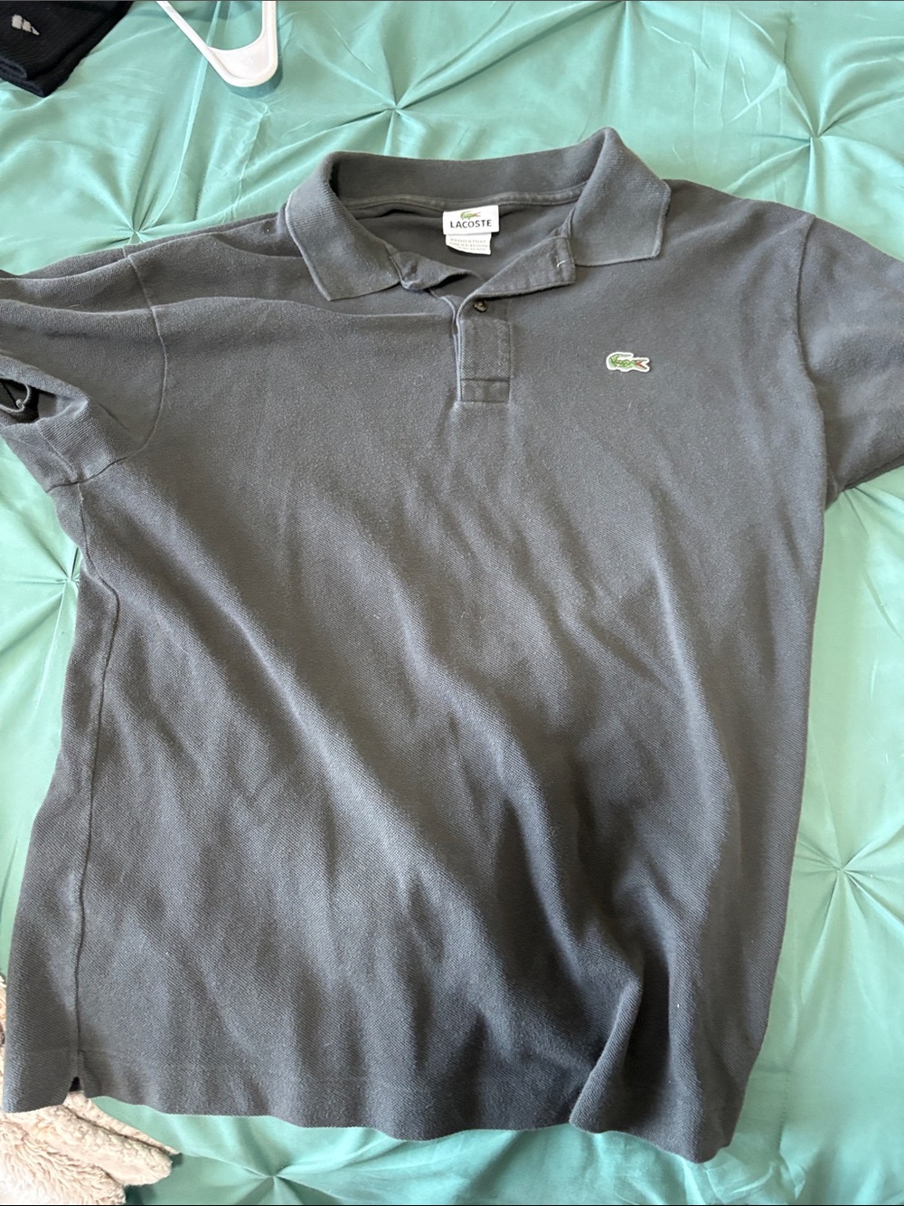 Lacoste Men's Dark Gray Polo with Green Crocodile Logo